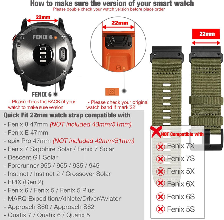 YOOSIDE Nylon Armband für Garmin Fenix 7 / Fenix 6 / Fenix 5 / epix Pro 47mm, Verbessert Quick Fit 2