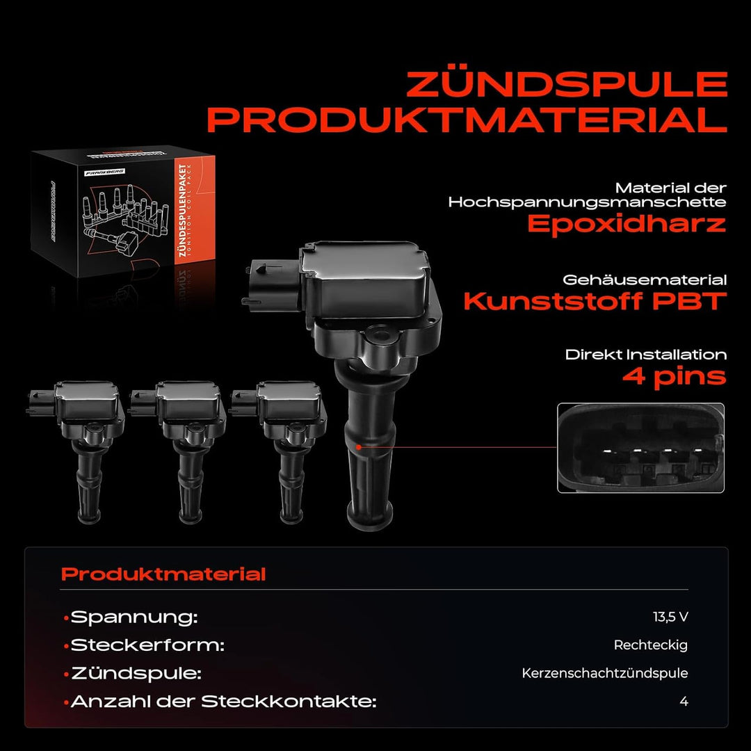 Frankberg 4x Zündspule Zündmodul Kompatibel mit Mondeo III B5Y 1.8Sci 2003-2007 Mondeo III Stufenhec