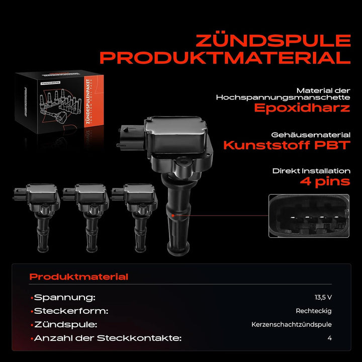 Frankberg 4x Zündspule Zündmodul Kompatibel mit Mondeo III B5Y 1.8Sci 2003-2007 Mondeo III Stufenhec