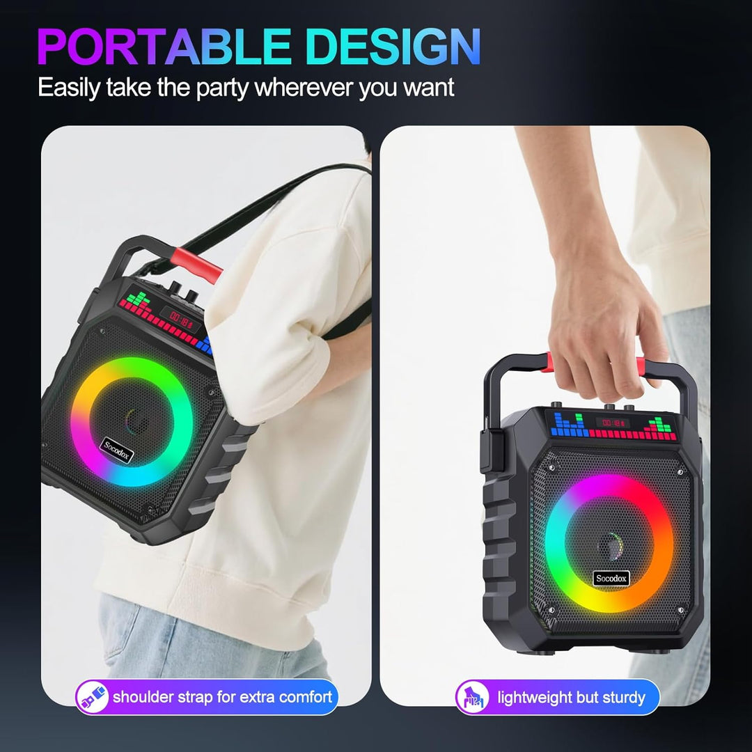 Karaoke Maschine mit 2 Mikrofone, Tragbaren Bluetooth Lautsprecher Box für Erwachsene/Kinder mit Lic