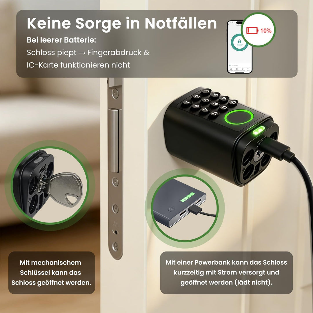 AVATTO Smart Türschloss mit Fingerabdruck und Passwort für 60-90mm Tür, Schliesszilinder Länge ist e