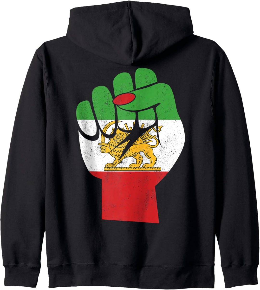Iranische Flagge, weibliche Faustunterstützung, Frauen des Irans, Löwen-Sonnenflagge Kapuzenjacke
