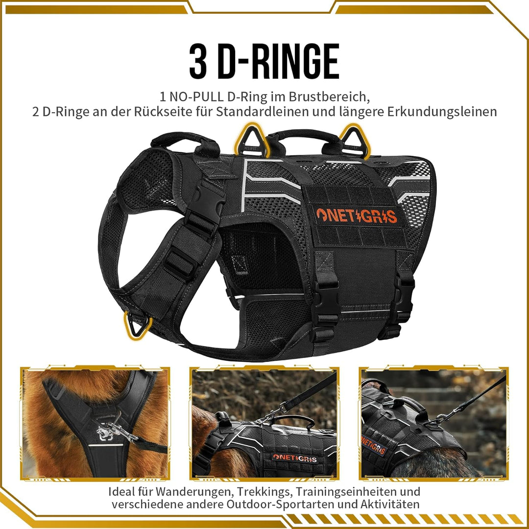 OneTigris Hundegeschirr, AIRE Armor Mesh Einstellbar Sicherheitsgeschirr mit 2 Griffe und 3 D-Ringen