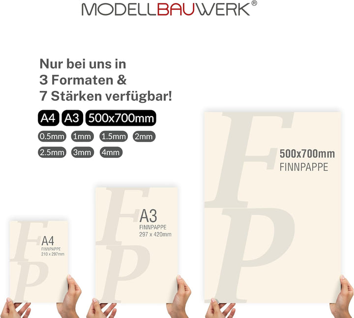 40 + 5 Blatt gratis Finnpappe DIN A3 | 1mm Stärke | Modellbauwerk® | für Modellbau und Basteln | Arc