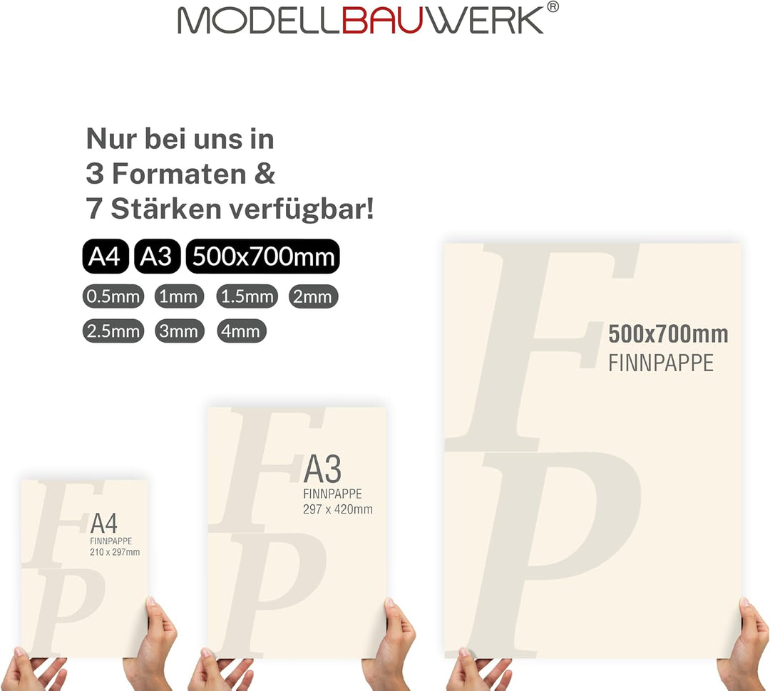 40 + 5 Blatt gratis Finnpappe DIN A4 | 1.5mm Stärke | Modellbauwerk® | für Modellbau und Basteln | A