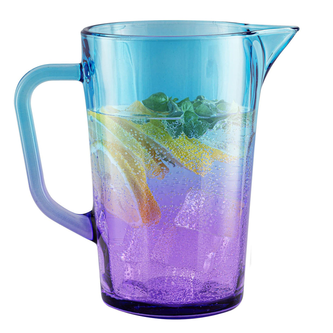 TREND FOR HOME Wasserkaraffe Glas 1 Liter mit Handlichem Griff Bunt Wasserkrug 19 cm Glaskanne Blau