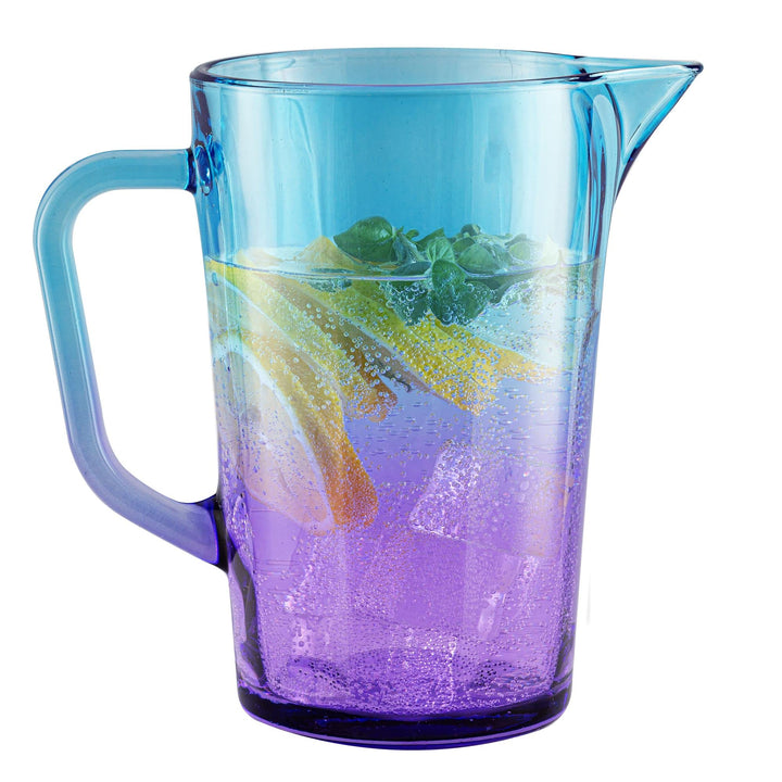 TREND FOR HOME Wasserkaraffe Glas 1 Liter mit Handlichem Griff Bunt Wasserkrug 19 cm Glaskanne Blau
