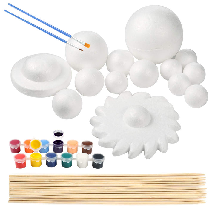 Pllieay Solarsystem-Modell-Schaumkugel-Set enthält 14 Polystyrol-Kugeln, 12 Bambusstäbe, 12 Farbpigm