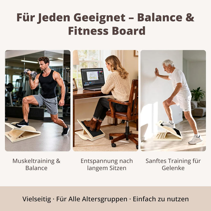 Schrägbrett Holz – Verstellbares Balance Board mit 5 Winkeln (0°–45°) | Waden-Dehner & Stretch Board
