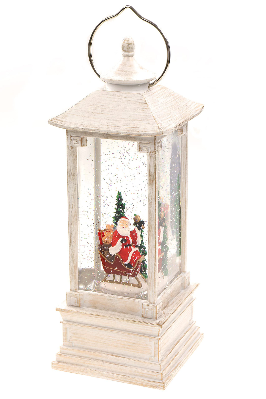 Schneekugel als Laterne mit Weihnachtsmann auf Schlitten, Musik, Licht, Glitzerantrieb, 10,5*10,5*28