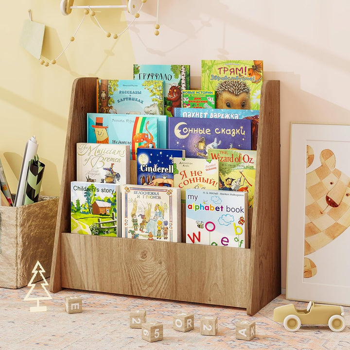 COSTWAY Kinderregal mit 4 Fächern, Bücherregal für Kinder, Zeitungsständer, Aufbewahrungsregal für K