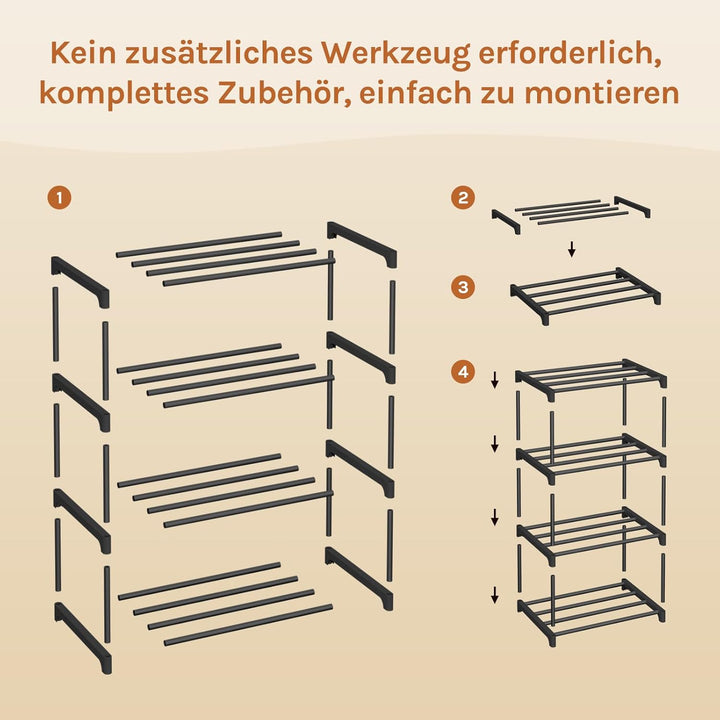 WOLTU Schuhregal schmal 4 Ebenen, Schuhorganizer Schuhaufbewahrung platzsparend, offener Schuhschran