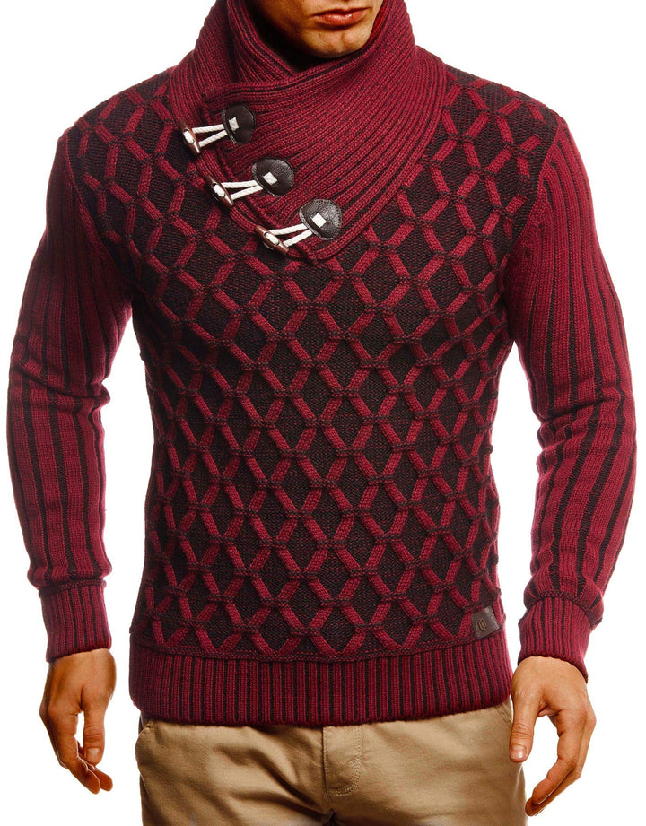 Leif Nelson Herren Strick-Pullover Schalkragen Slim Fit Winter Sommer Moderner Männer schwarzer Pull