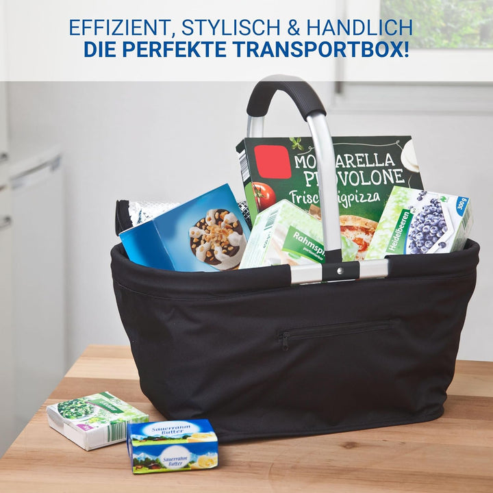 Carryking Einkaufskorb faltbar 'Vigo' 30 L - Lunchtasche black mit viel Stauraum - Robuster Picknick