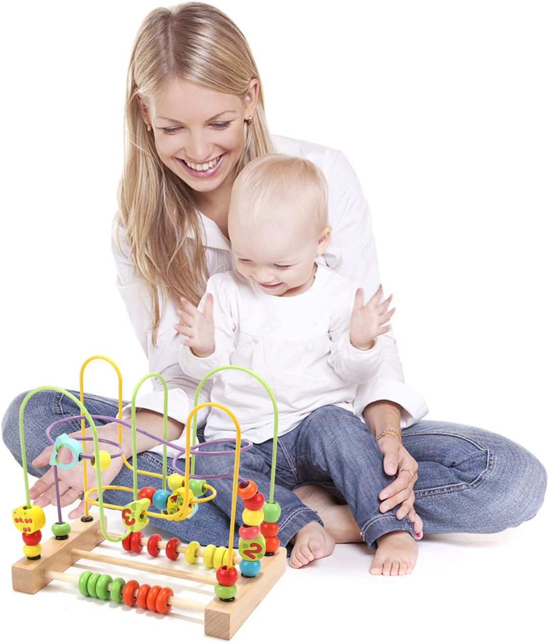 Jacootoys Motorikschleife aus Holz Roller Coaster Holzspielzeug Beweglich Lernspiel Bead Maze Babys