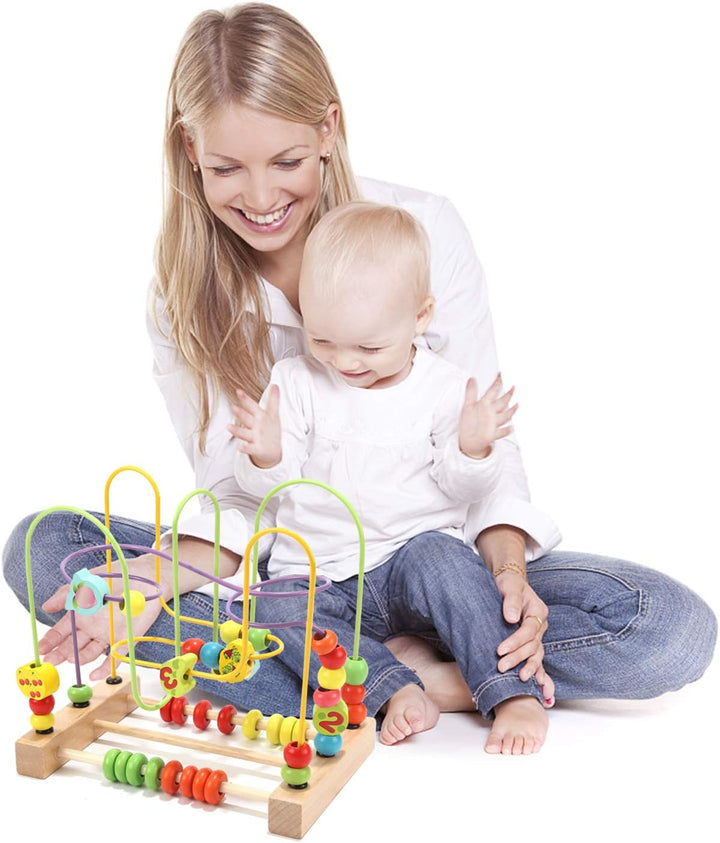 Jacootoys Motorikschleife aus Holz Roller Coaster Holzspielzeug Beweglich Lernspiel Bead Maze Babys