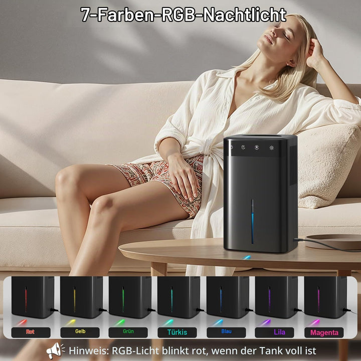 Luftentfeuchter -Black Elektrisch 2,6L, Leiser Raumentfeuchter für Keller, Bad &amp; Schlafzimmer bis 32