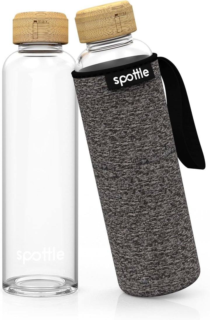 spottle Trinkflasche aus Glas 1l - Glasflasche 500ml - 750ml - 1 liter mit Neoprenhülle - Schutzhüll