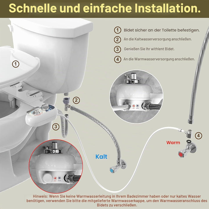 Bidet Einsatz Für Toilette linkes, Cold/Heiss Water Bidet Dusch-WC,mit Einziehbare selbstreinigende