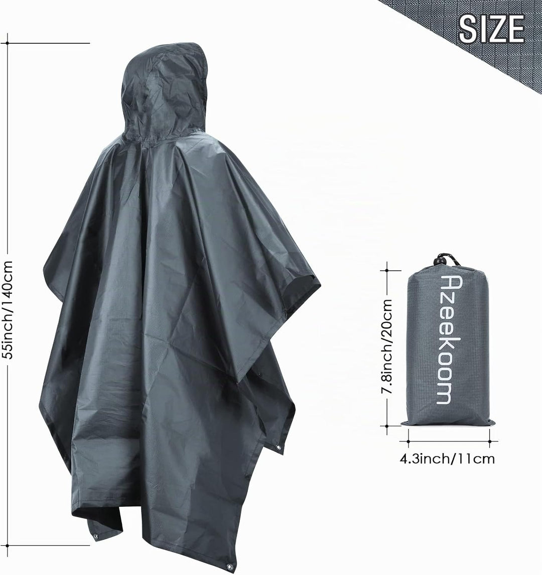 Azeekoom Regenjacke Regenponcho, Regenmantel Wasserdicht Unisex Camping Zelt Campingdecke 3 in 1 Mul