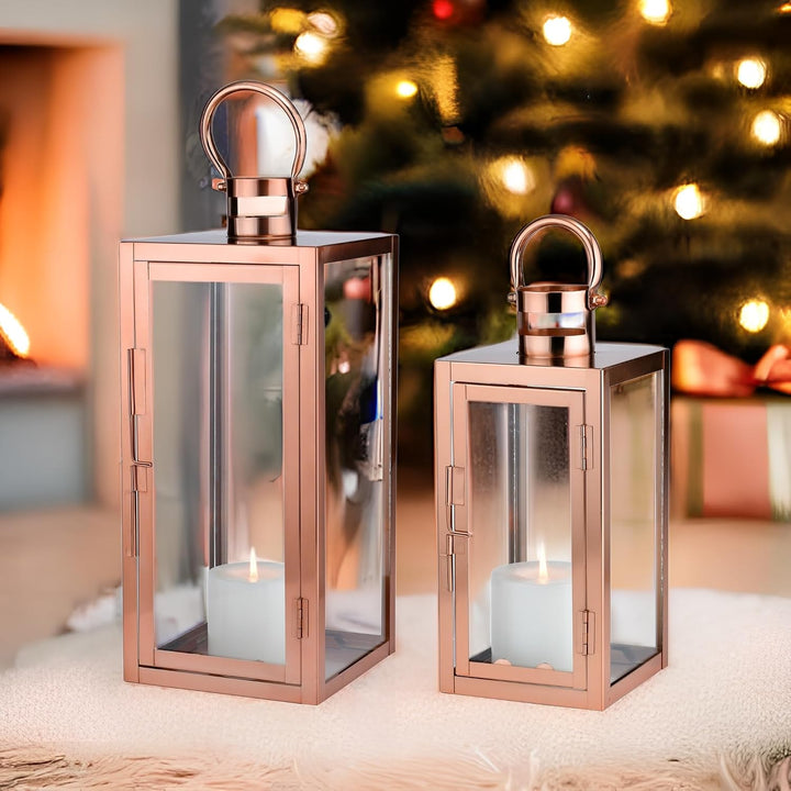 Marrakesch 2er Set Gartenlaterne Laterne 39cm &amp; 27,5cm | Laternen für Draussen Marra Kupfer modern a