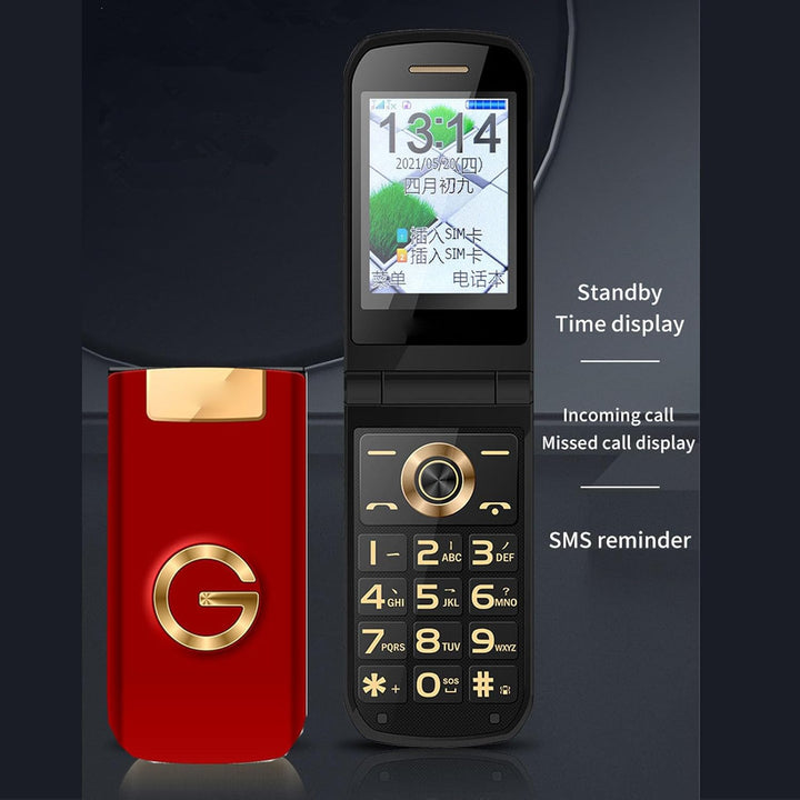 G9000 Flip Phone Entsperrtes GSM-Dual-SIM-Handy für Senioren (Rot) EU-Stecker Rot, EU-Stecker Rot
