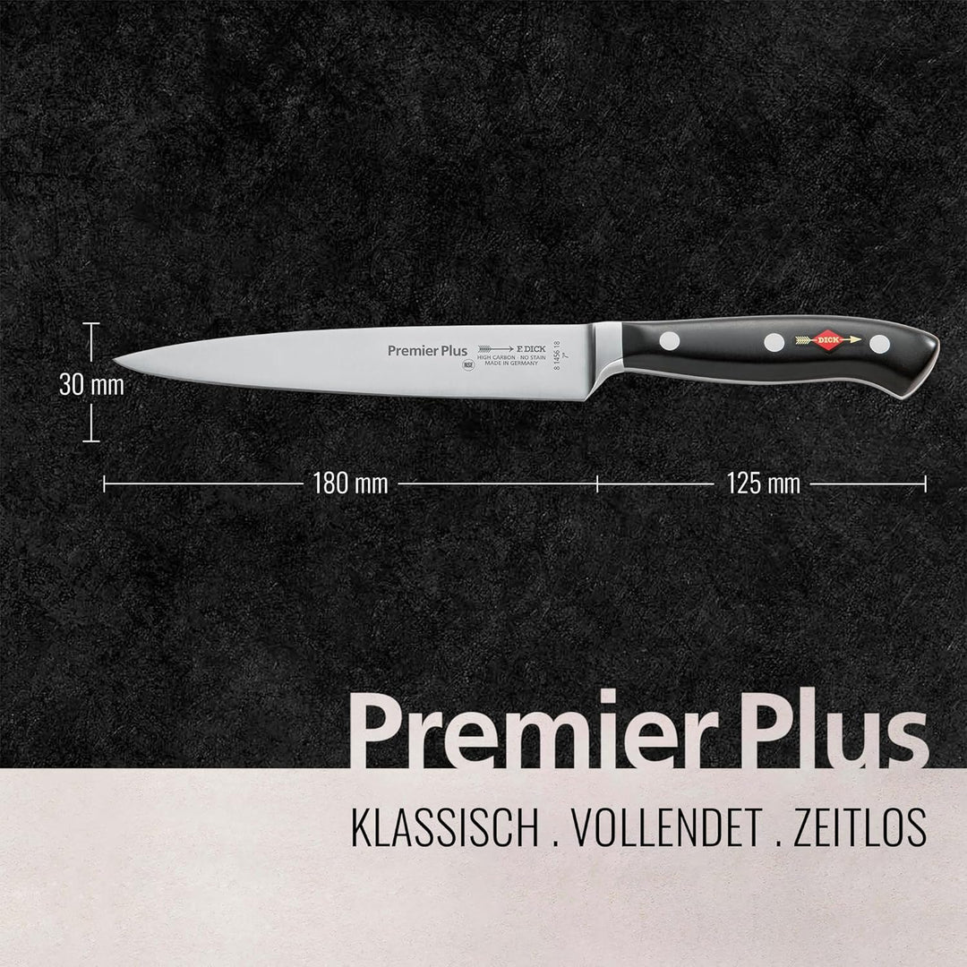 F. DICK Tranchiermesser, Premier Plus (Messer mit Klinge 18 cm, X50CrMoV15 Stahl, nichtrostend, 56°