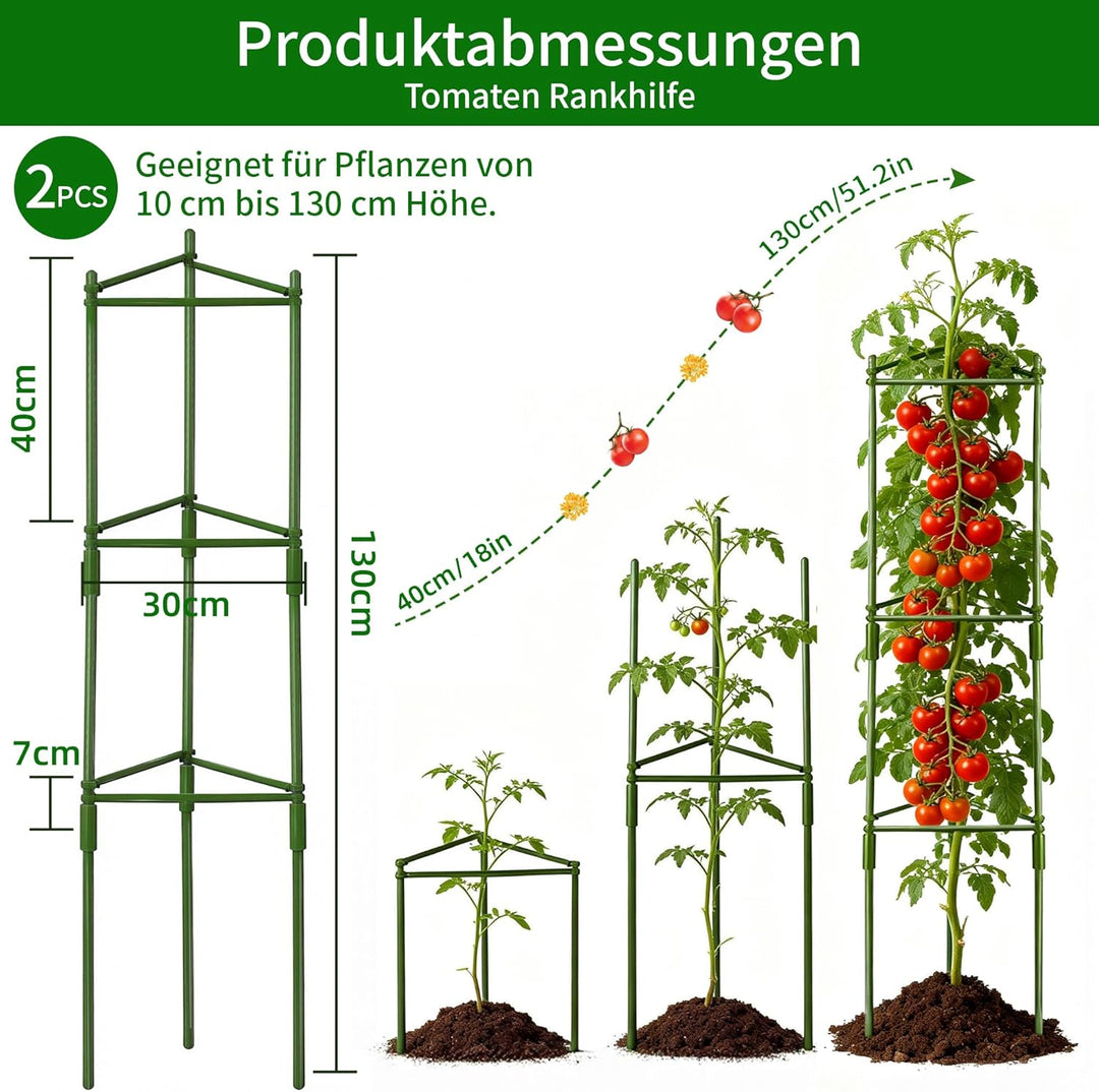 Tomaten Rankhilfe 2er-Set: 130 cm Metall Rankgitter Tomaten – Einstellbare DIY Pflanzenstütze für To