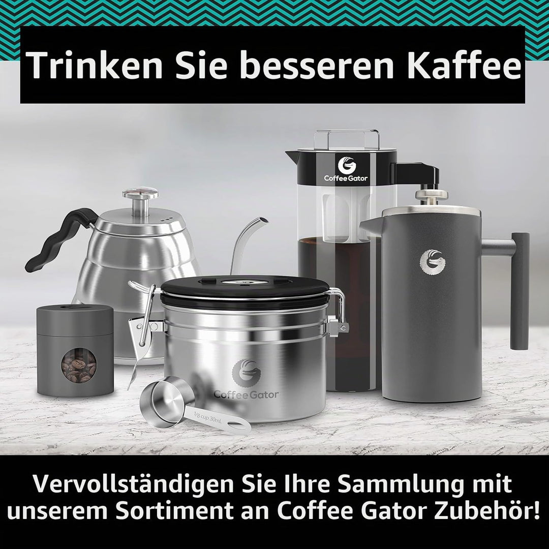 Coffee Gator Kaffeedose Luftdicht (Mittel 1,3 L) - Kaffeebohnen Behälter aus Edelstahl mit CO2-Venti