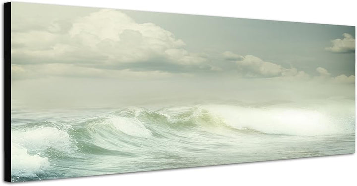 Paul Sinus Art Panoramabild auf Leinwand und Keilrahmen 150x50cm Meer Welle Wolkenhimmel Vintage