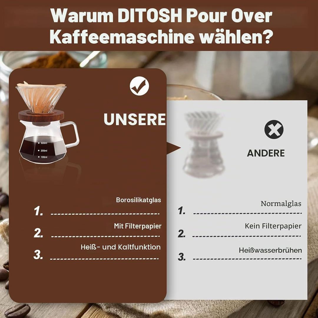 Tropfkaffeebrüher, 400 ml (13,5 oz), tragbarer Glaskaffeebrüher aus hochwertigem Borosilikatglas, Au