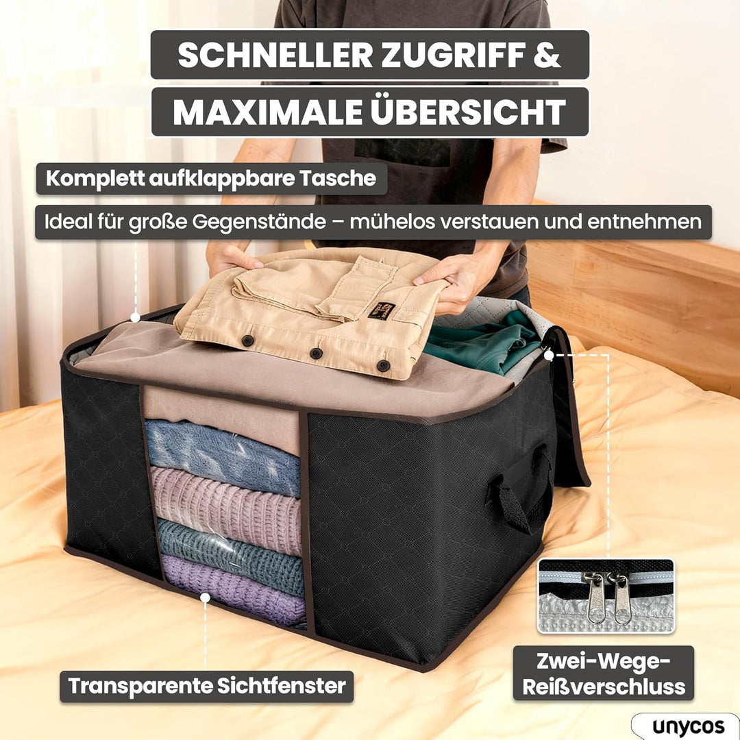 unycos - 4 Stück | 90L Aufbewahrungstasche, Kleideraufbewahrungstaschen, Stoff mit Transparentem Fen