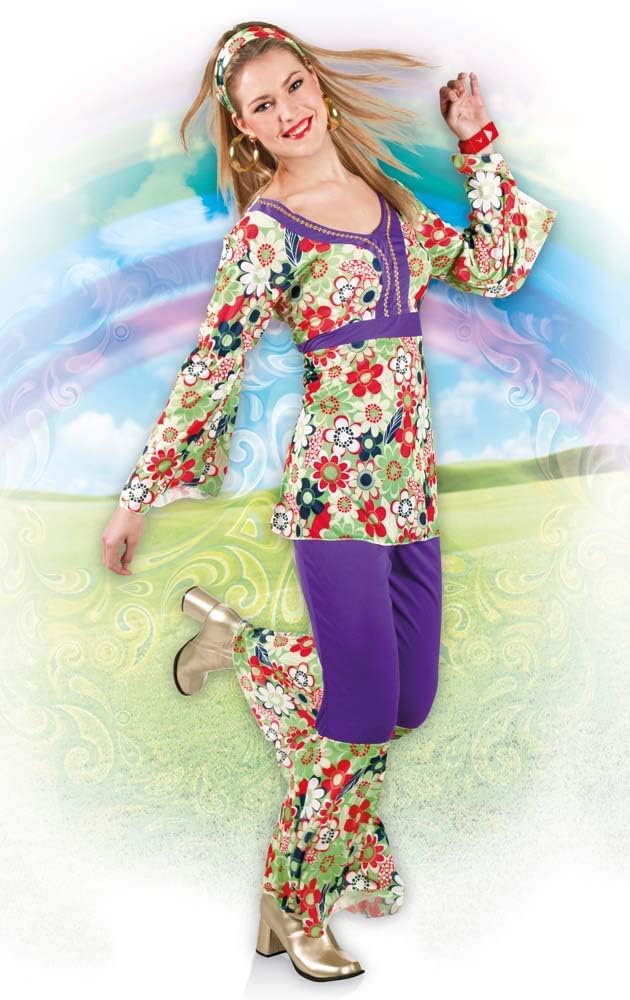 Boland - Erwachsenen-Kostüm Hippie Lady, verschiedene Grössen, Stirnband, Oberteil und Hose, Flower