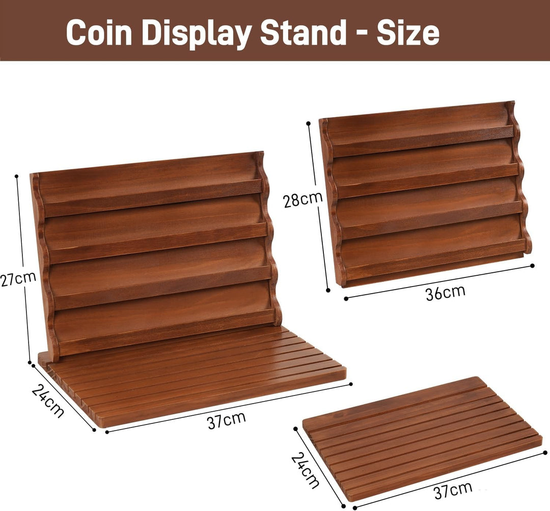 Coin Holder für 80+ Münzen, Münzständer Holz, Display Stand mit Neigung, Münzsammler Medaillenhalter