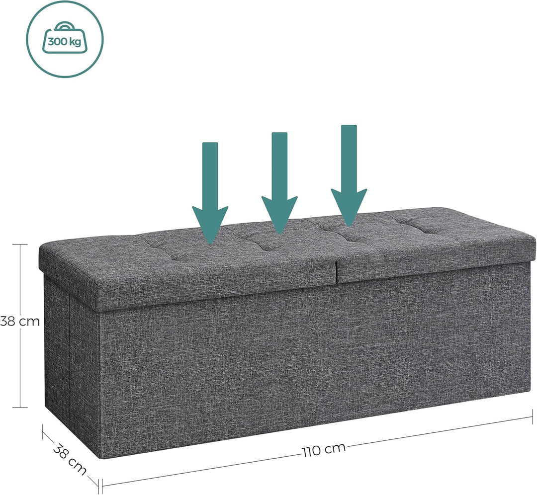 SONGMICS Sitzbank mit Stauraum, klappbare Sitztruhe, Aufbewahrungsbox, 38 x 110 x 38 cm, Deckel klap