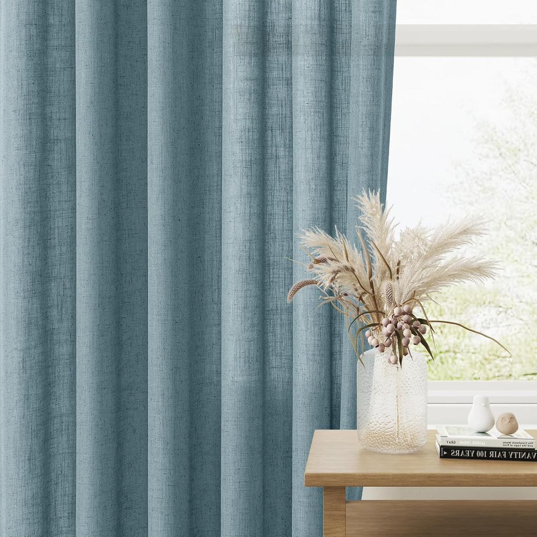 Guken Blaue Leinen-Vorhänge, 213 cm Länge, für Wohnzimmer, Schlafzimmer, 2 Paneele, Set mit Stangent