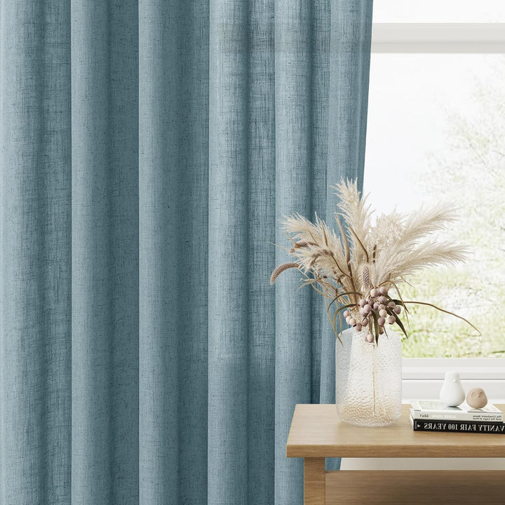 Guken Blaue Leinen-Vorhänge, 213 cm Länge, für Wohnzimmer, Schlafzimmer, 2 Paneele, Set mit Stangent