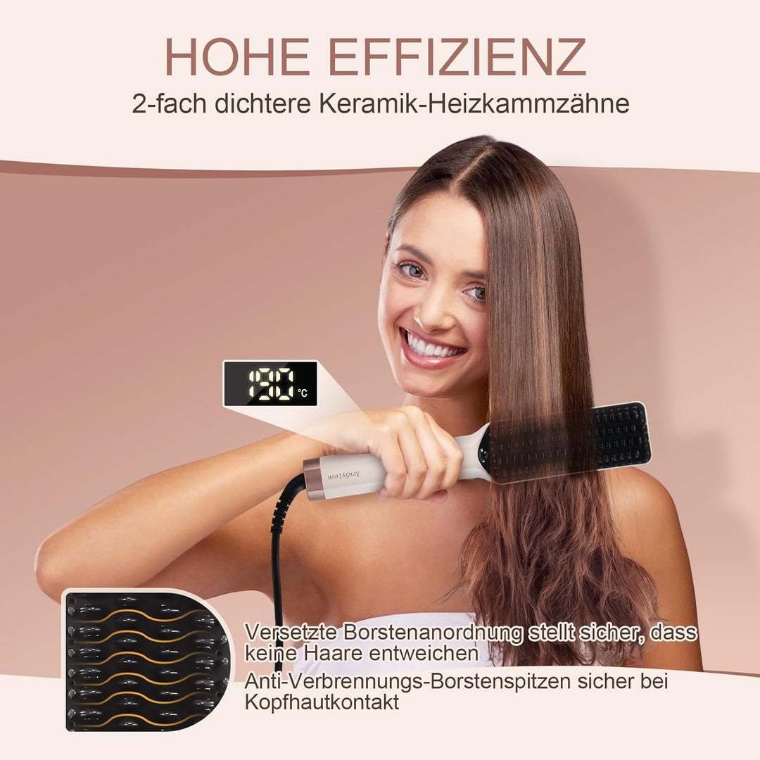 Glättbürste – Ionische Glättungsbürste Für Dickes, Lockiges Haar – Haarglätter Bürste Mit Keramik-Bo