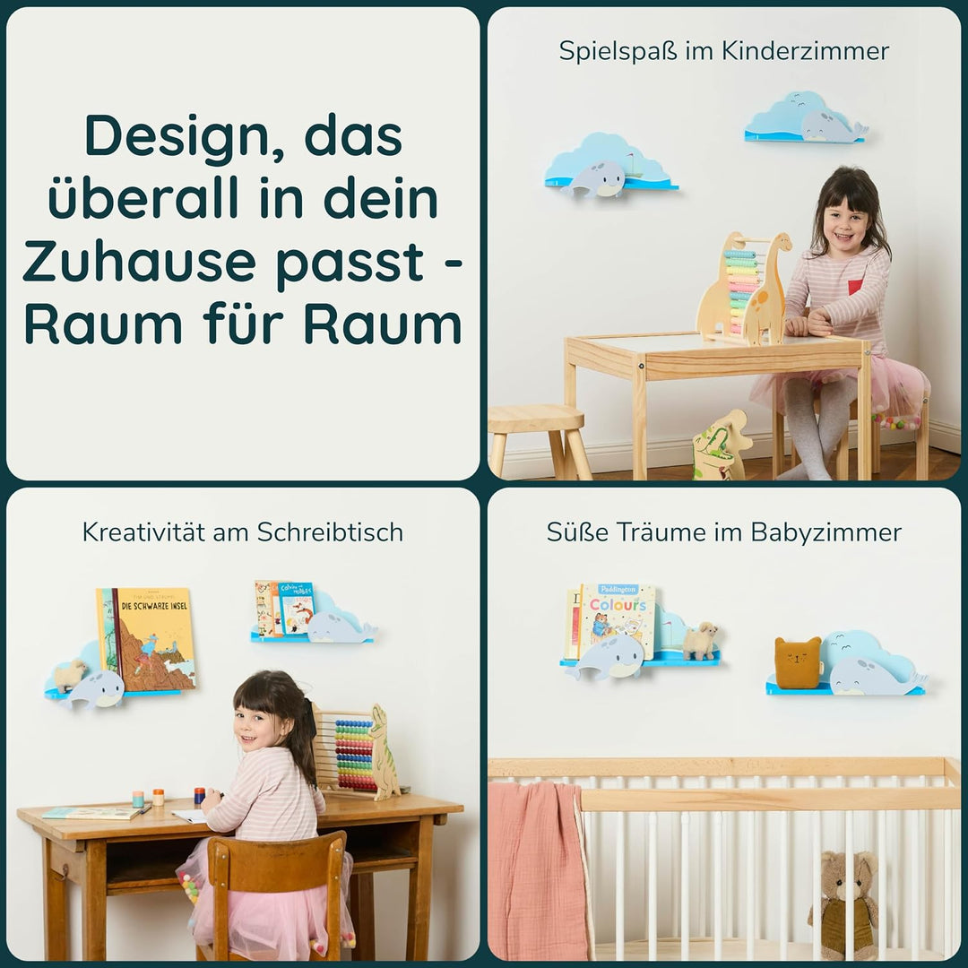 Twig &amp; Leaf Wandregal Kinderzimmer 2er Set aus Massivholz, Schweberegal Holz für Bücher &amp; Spielzeug,