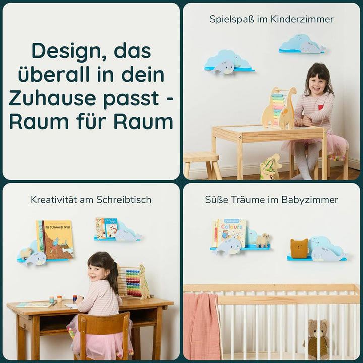 Twig &amp; Leaf Wandregal Kinderzimmer 2er Set aus Massivholz, Schweberegal Holz für Bücher &amp; Spielzeug,