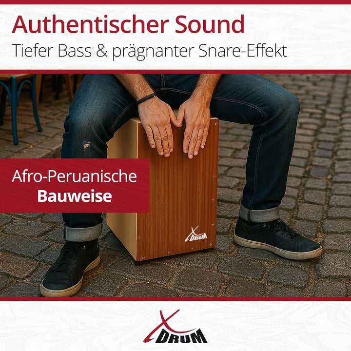 XDrum Cajon Primero Sapeli - Kistentrommel inkl. Rucksacktasche und Schule - Trommelkiste mit Snare
