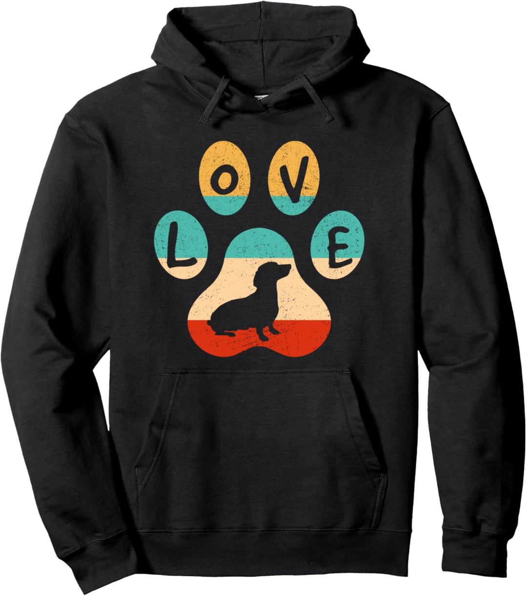 Dackel Love Dackelhund Silhouette Hundepfote Retro Pullover Hoodie