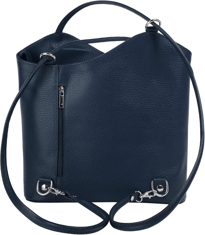 Cluty Shopper Rucksack Kombination Echt Leder Damen - 016715 Blau, Blau