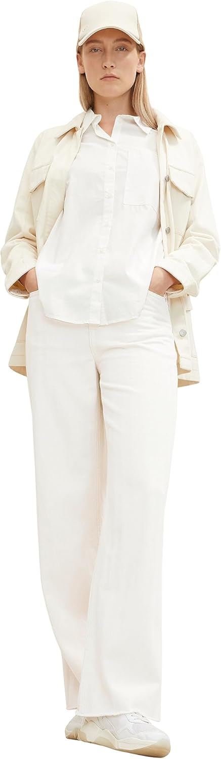 TOM TAILOR Damen Stretch Poplin Bluse mit Brusttasche 34 10315 - Whisper White, 34 10315 - Whisper W