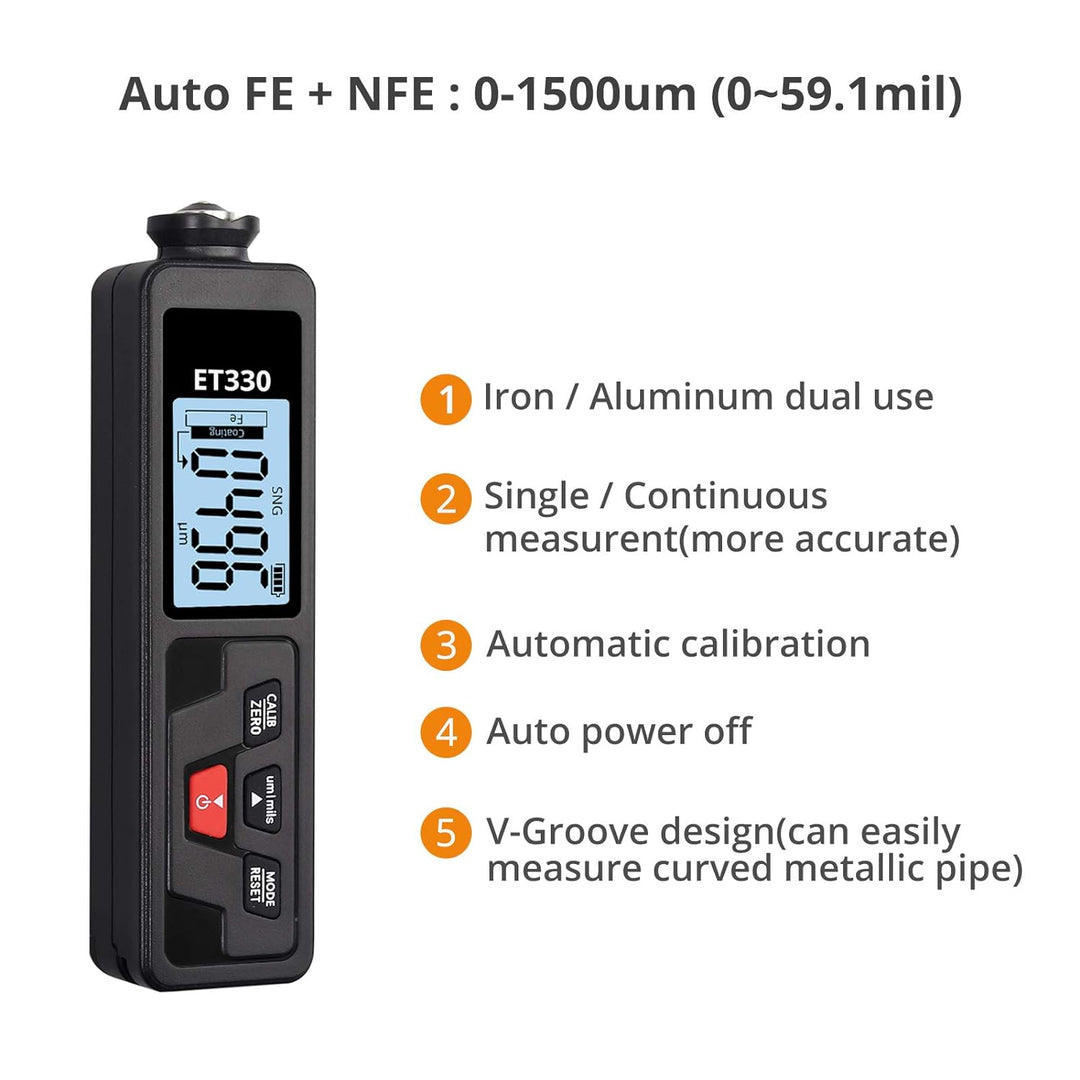 Neoteck Schichtdickenmessgerät Autolack-Dickenmessgerät mit LCD-Display 0-1500μm kfz Lackdickenmessg