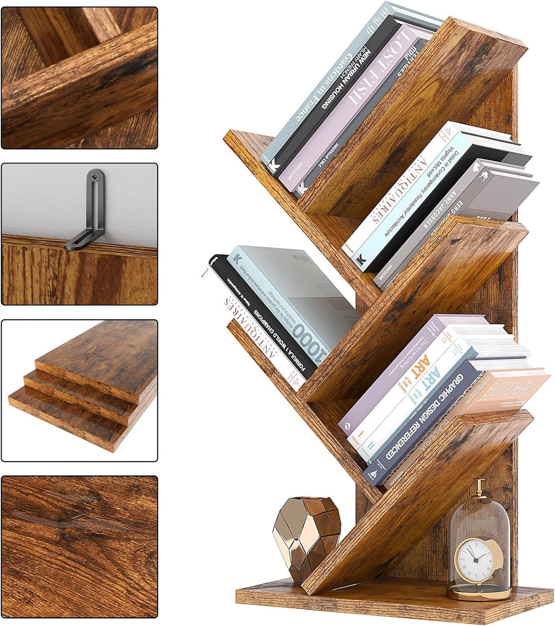 YMYNY Bücherregal im Baumform, 4 Ebenen Raumteiler, Standregal, 30x17x60 cm, Platzsparend, Holzregal