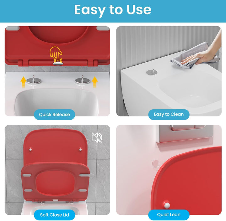 WC Sitz mit Absenkautomatik Q-Form Eckig aus Duroplast, Rot, Rot