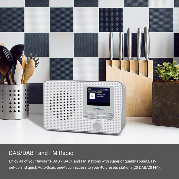 LEMEGA DR3 Tragbares DAB Plus/FM Digitalradio Batteriebetrieben,Radio Büro DAB Bluetooth, Kopfhörera