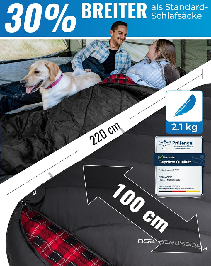 KingCamp Schlafsack XXL Baumwolle Flanell für Erwachsene, Übergrösse Warm Deckenschlafsack Winter fü