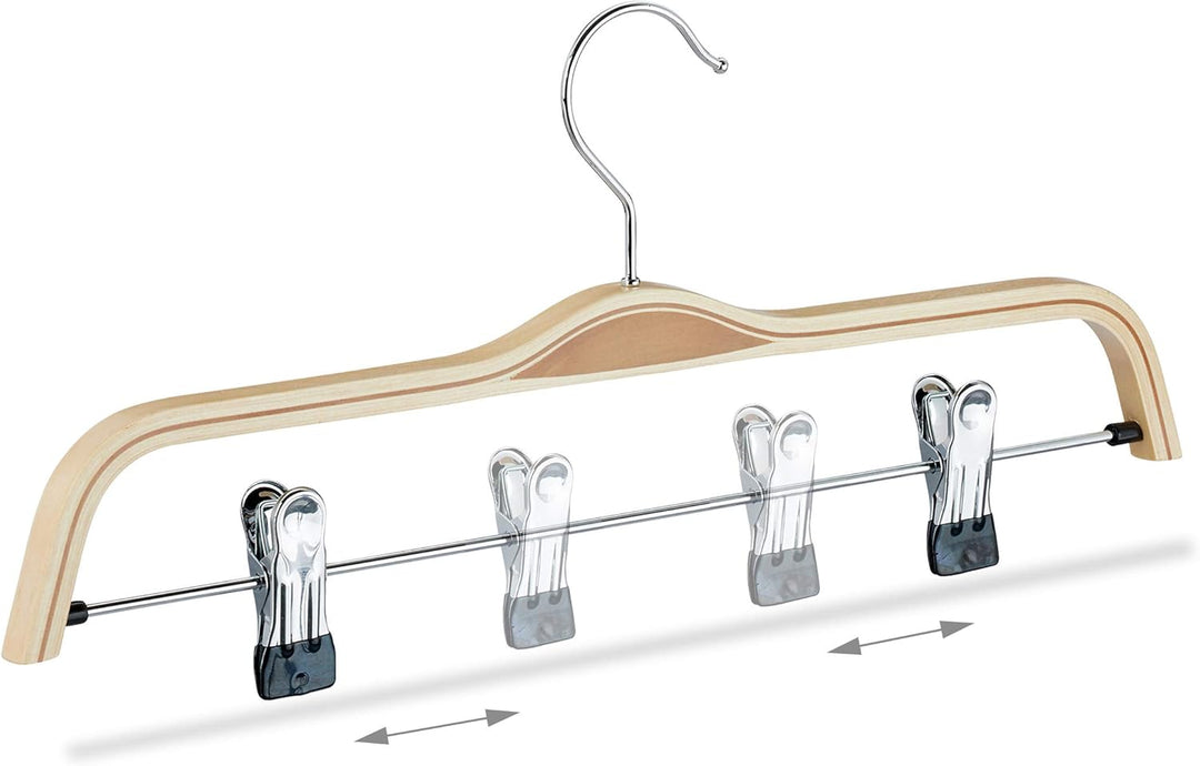 Relaxdays Hosenbügel Holz 5er Set, verstellbare & gummierte Clips, 360° drehbarer Haken, Kleiderbüge